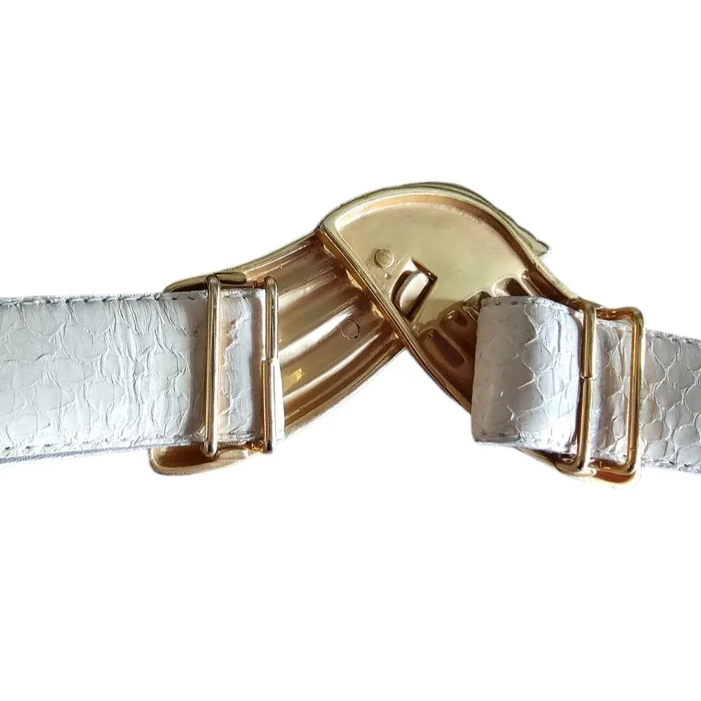 Liz Claiborne Genuine Snakeskin Belt Gold Wing Buckle Vintage 80s Glam Sz M Rare